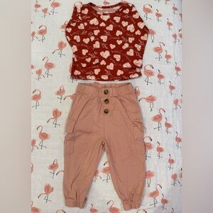 Red Heart Print Top and Pink Cargo Pants Set❤️